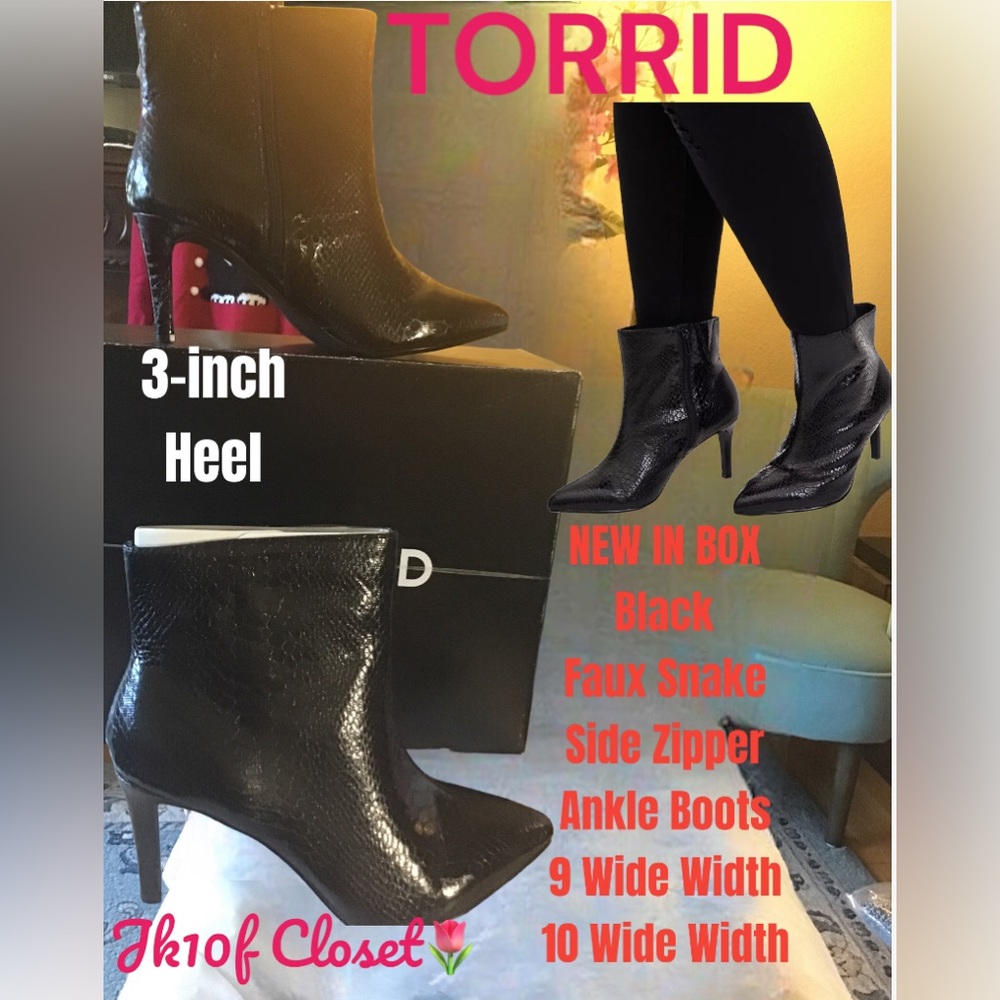 LOWEST🌺 NEW IN BOX TORRID Sz9 WIDE WIDTH FAUX SNAKE BOOTS